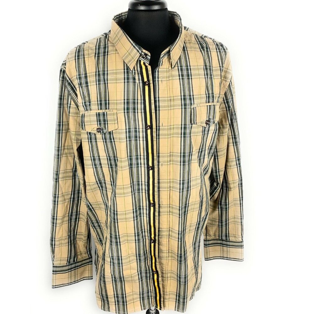 Cavi Mens Western Plaid Tan Button Up Shirt